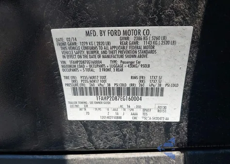 2014 Ford Taurus Se из США, поврежденный, VIN 1FAHP2D87EG160004